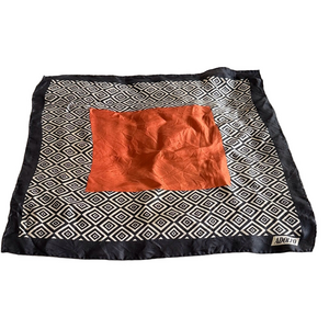 Adolfo Black & White Geometric Silk Scarf with Rust Orange Center Vintage